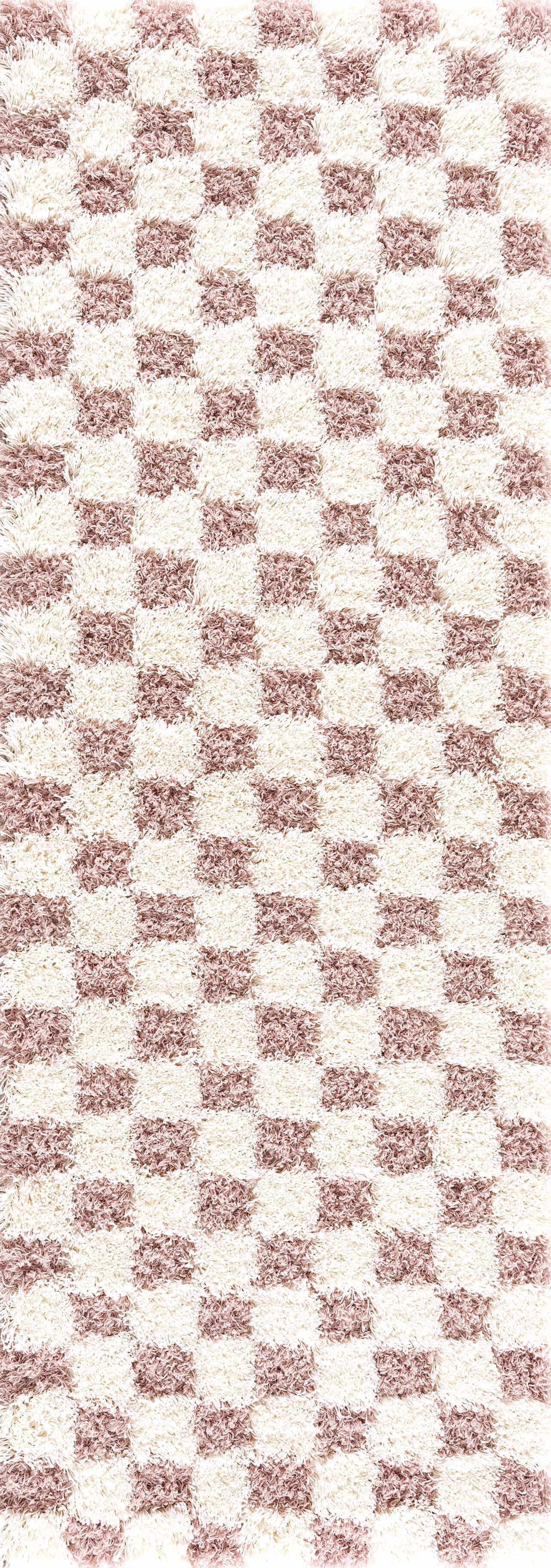 🦩 Pink Checkered Shag Rug