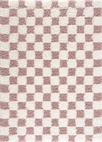 🦩 Pink Checkered Shag Rug
