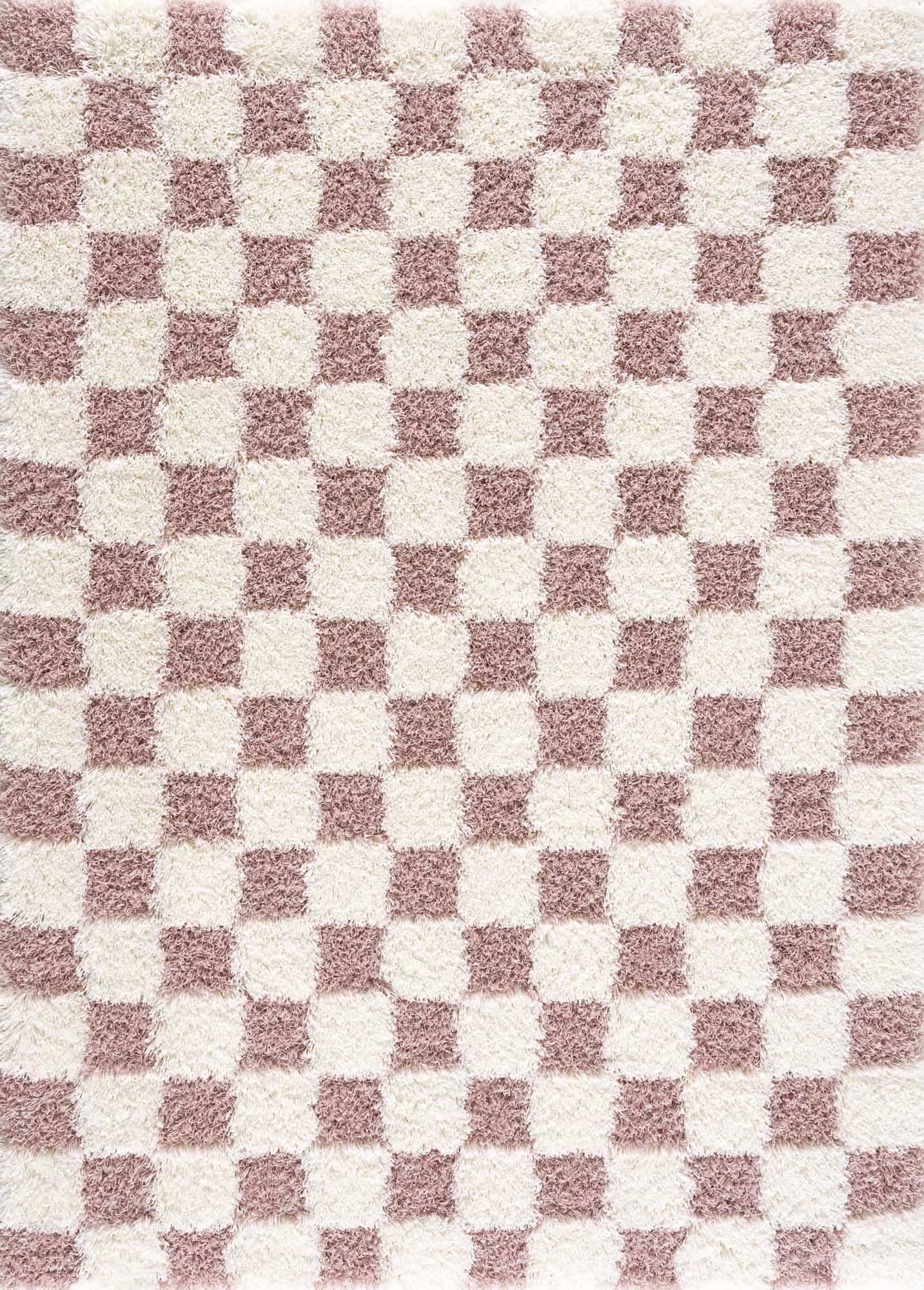 🦩 Pink Checkered Shag Rug
