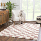 🦩 Pink Checkered Shag Rug